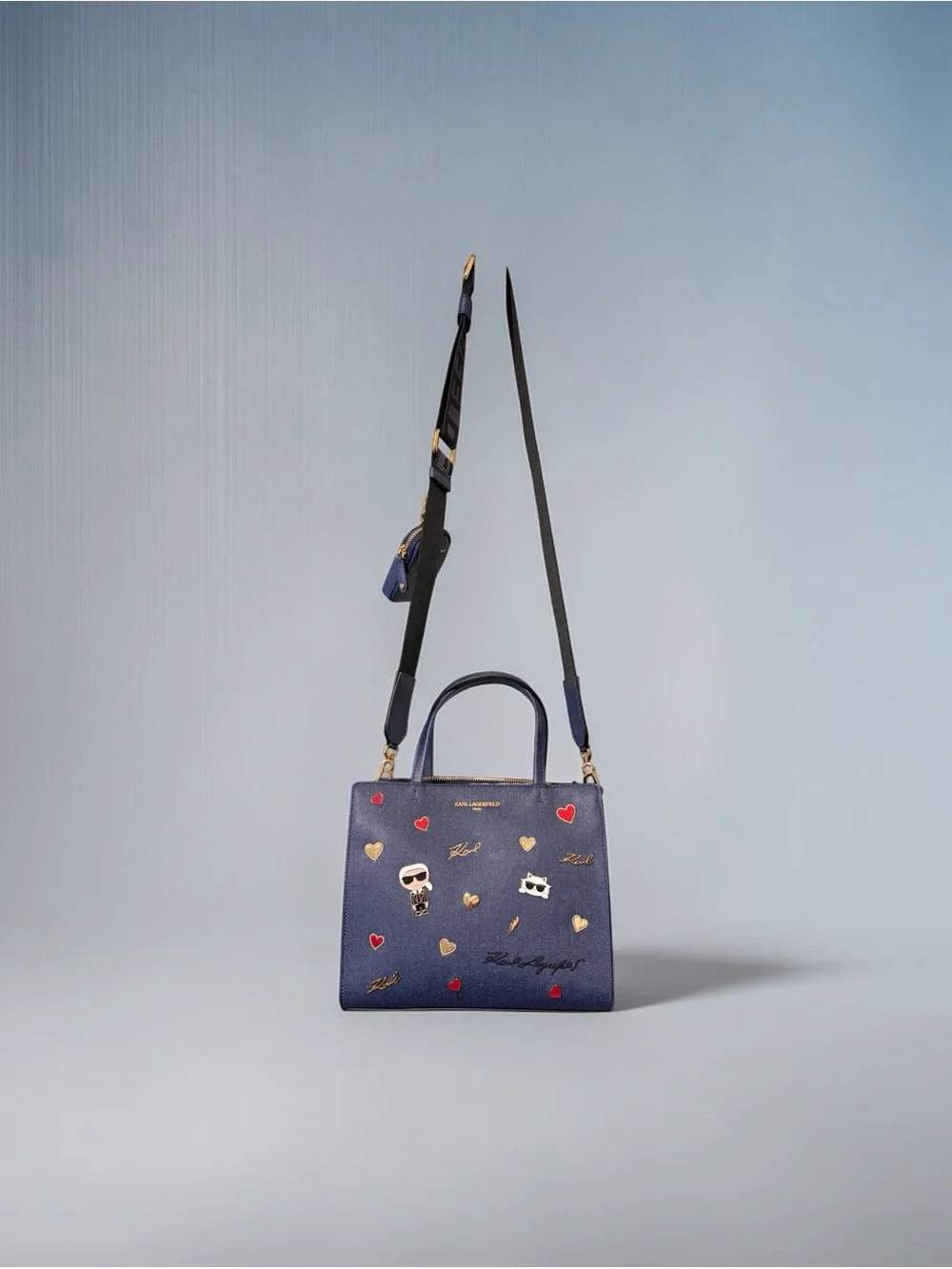 Karl Lagerfeld Navy Denim  Embellished Bag and Hat